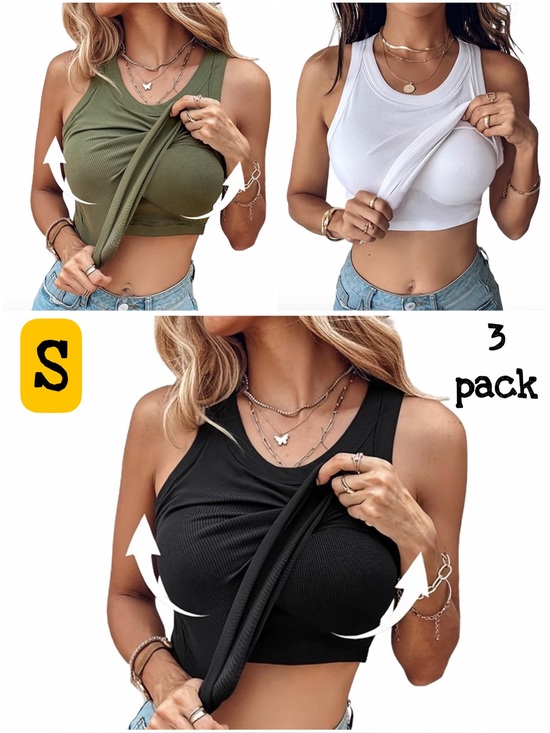 Tops - Women's 3-Pack Tank Tops w/Built in Bra Olive, White & Black sz S New!